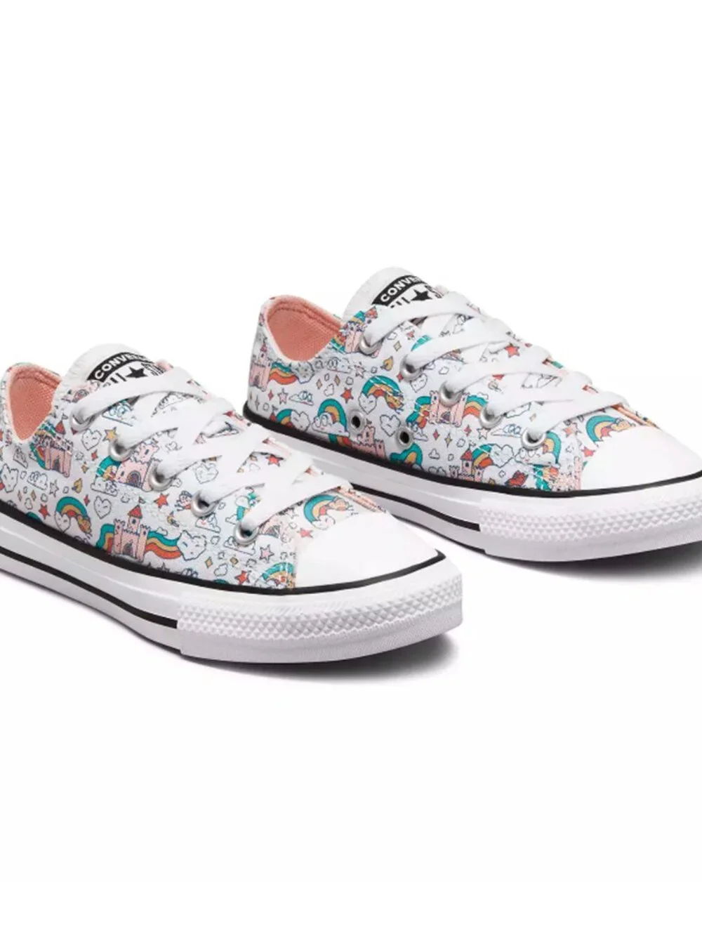Converse Rainbows & Castles White Storm Pink Washed Teal YOUTH NIB Size 3 Shoes